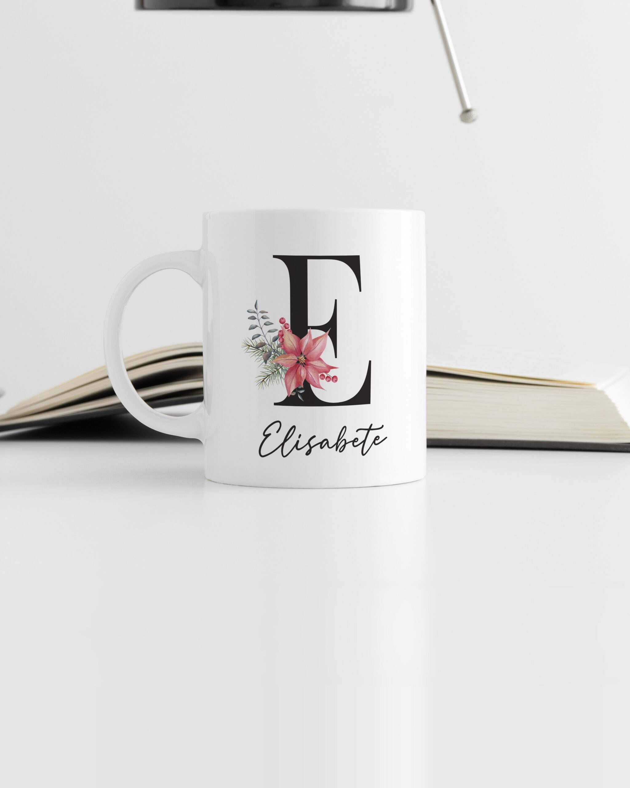 Caneca Inicial Floral Rosa
