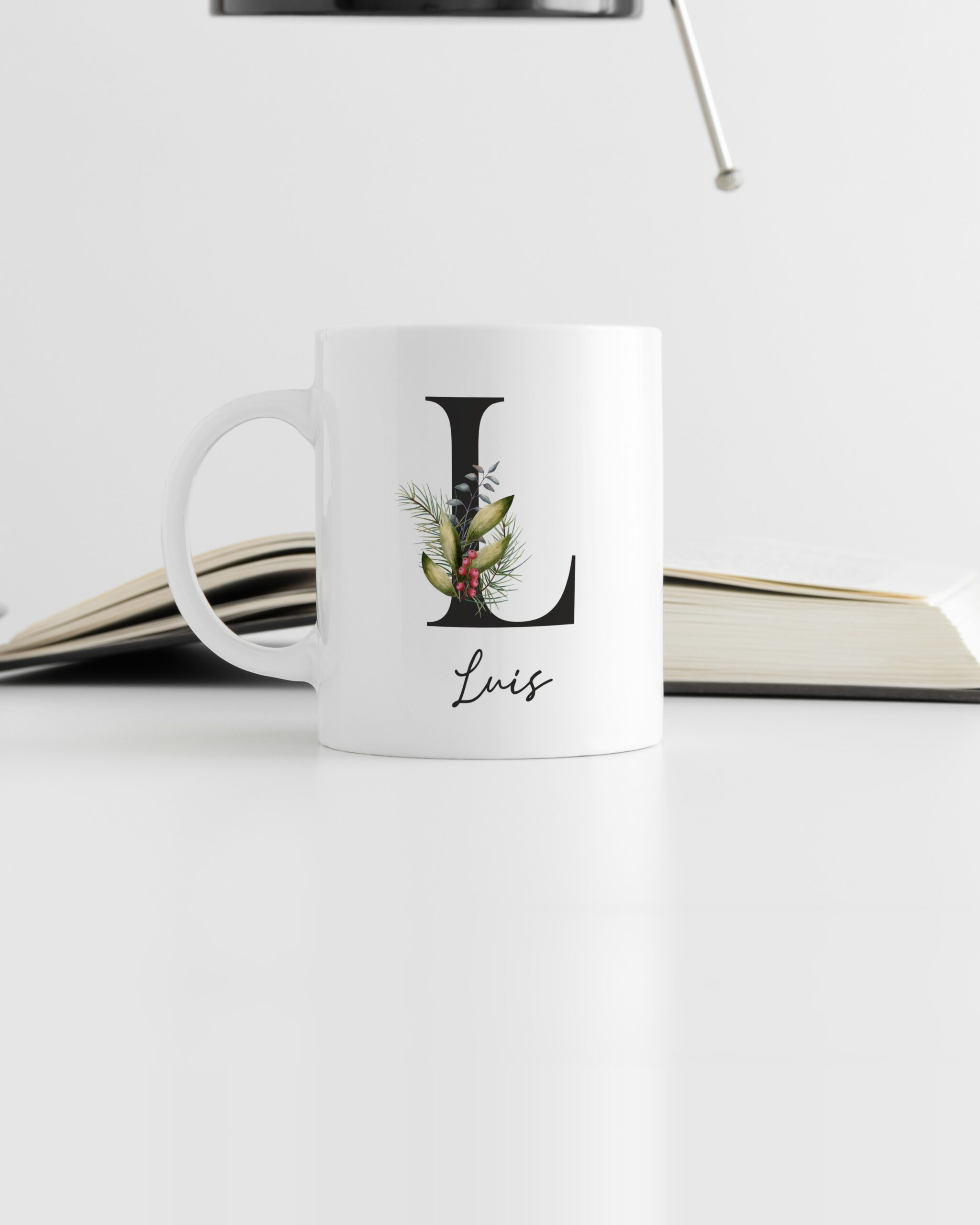 Caneca Inicial Floral Verde