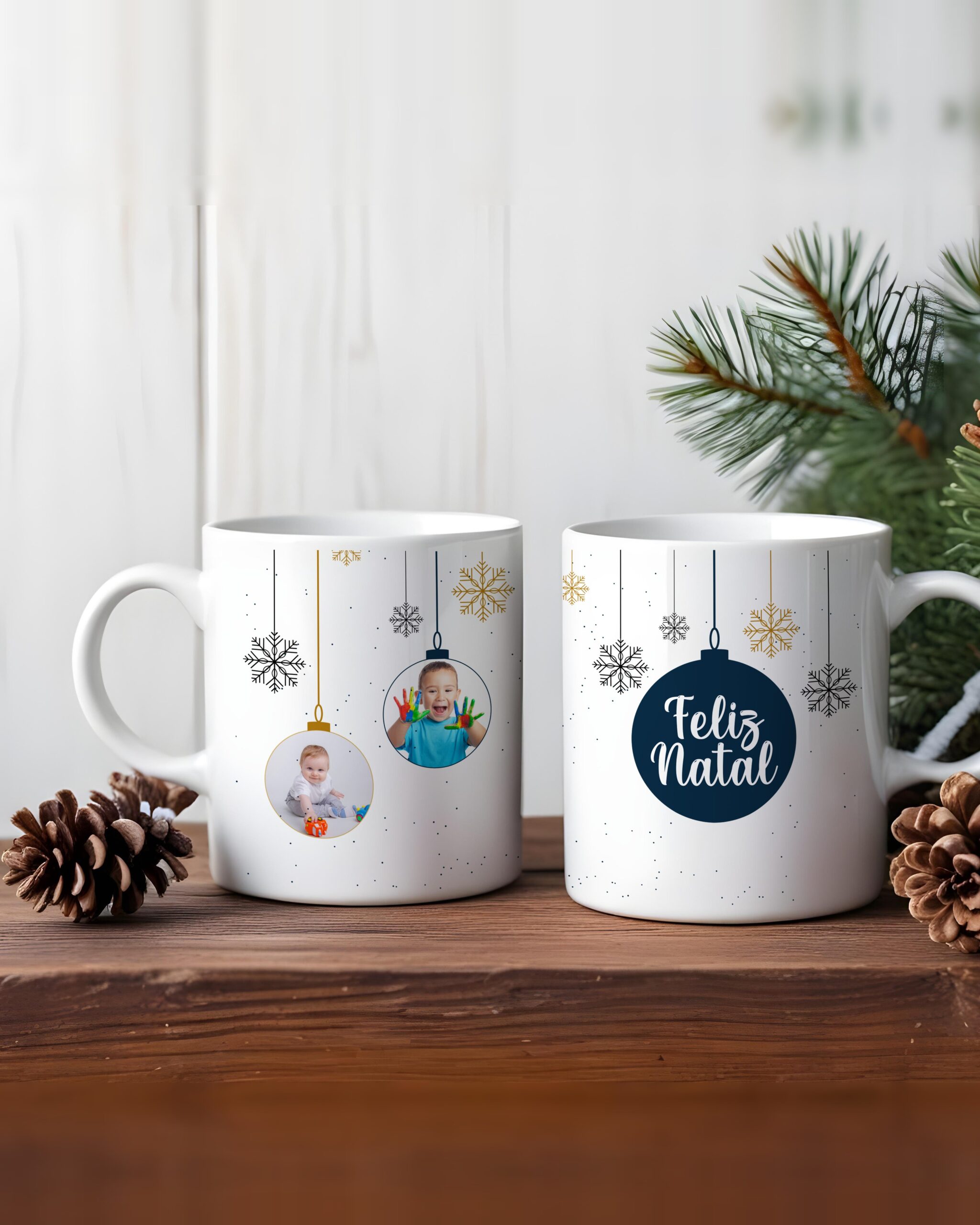 Caneca Bolas de Natal com Foto
