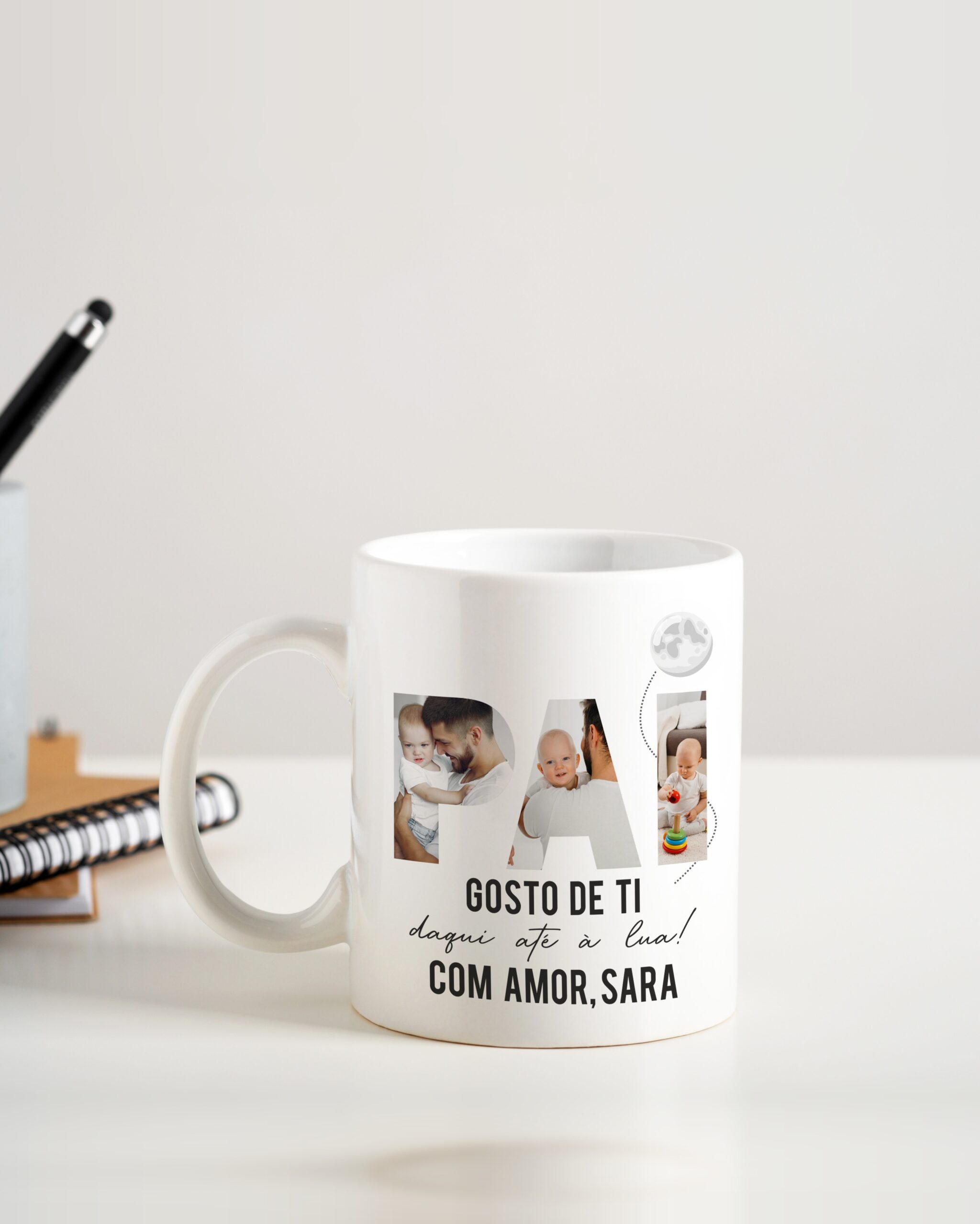 Caneca Gosto de Ti Daqui até à Lua com Fotos