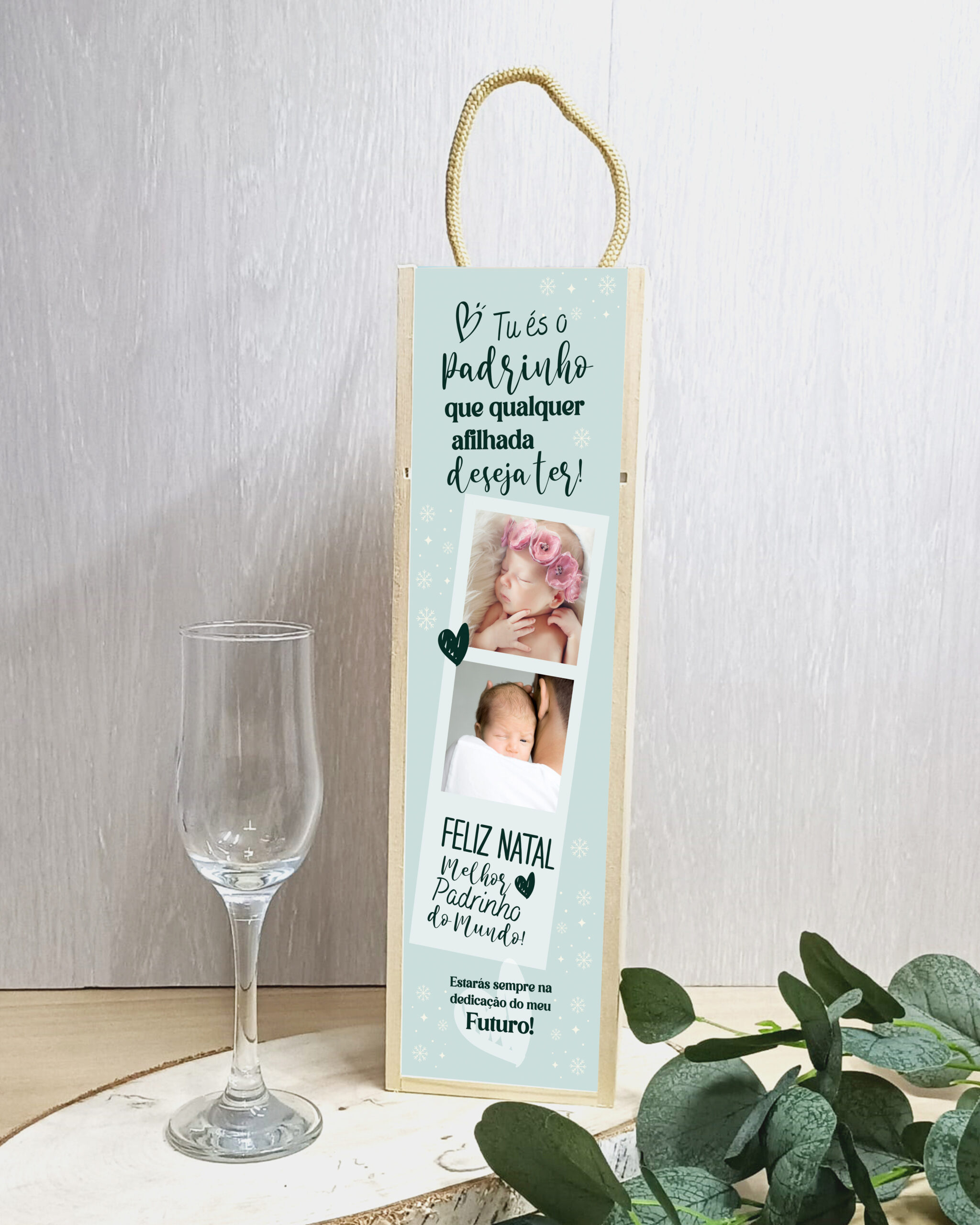 Caixa de Vinho Feliz Natal Melhor Padrinho do Mundo