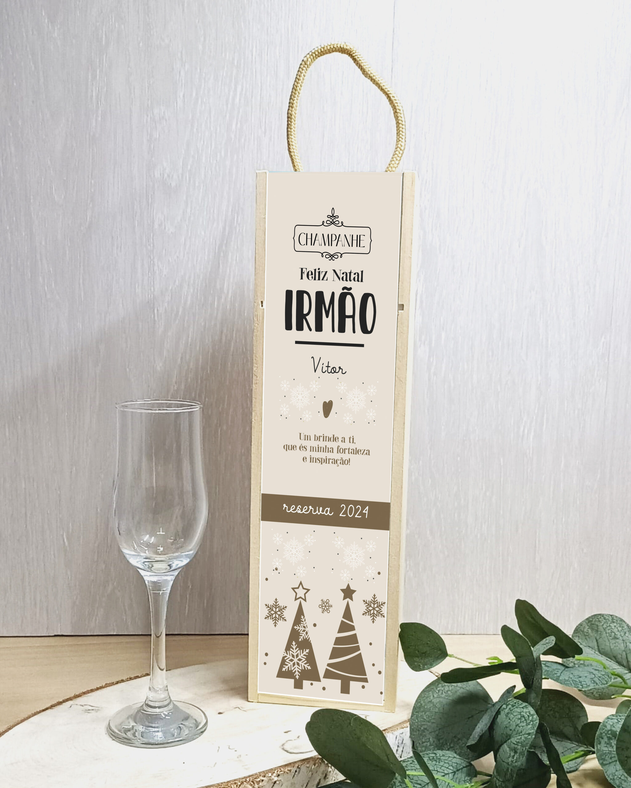 Caixa de Vinho Champanhe Feliz Natal Irmão