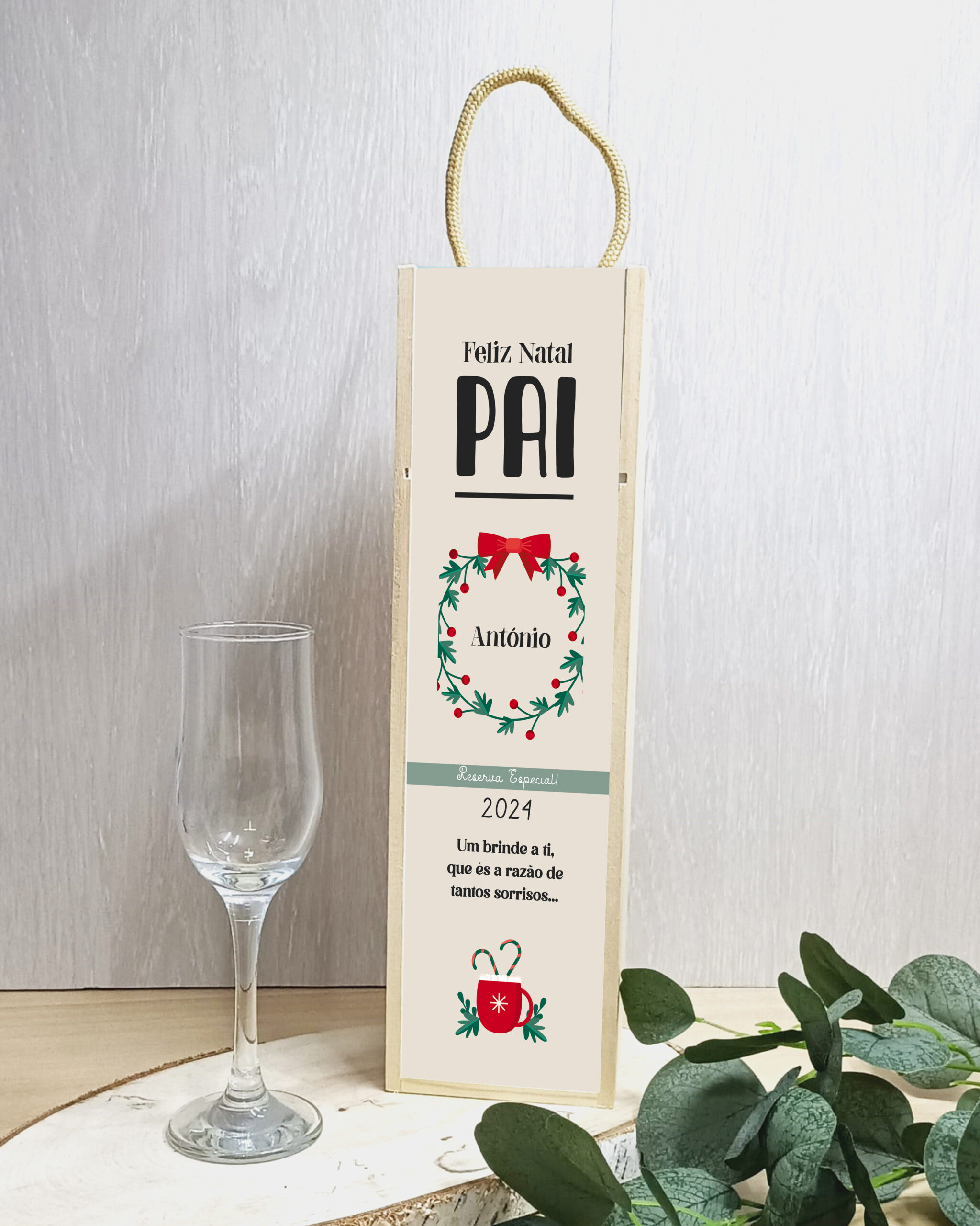Caixa de Vinho Feliz Natal Pai Coroa com Nome