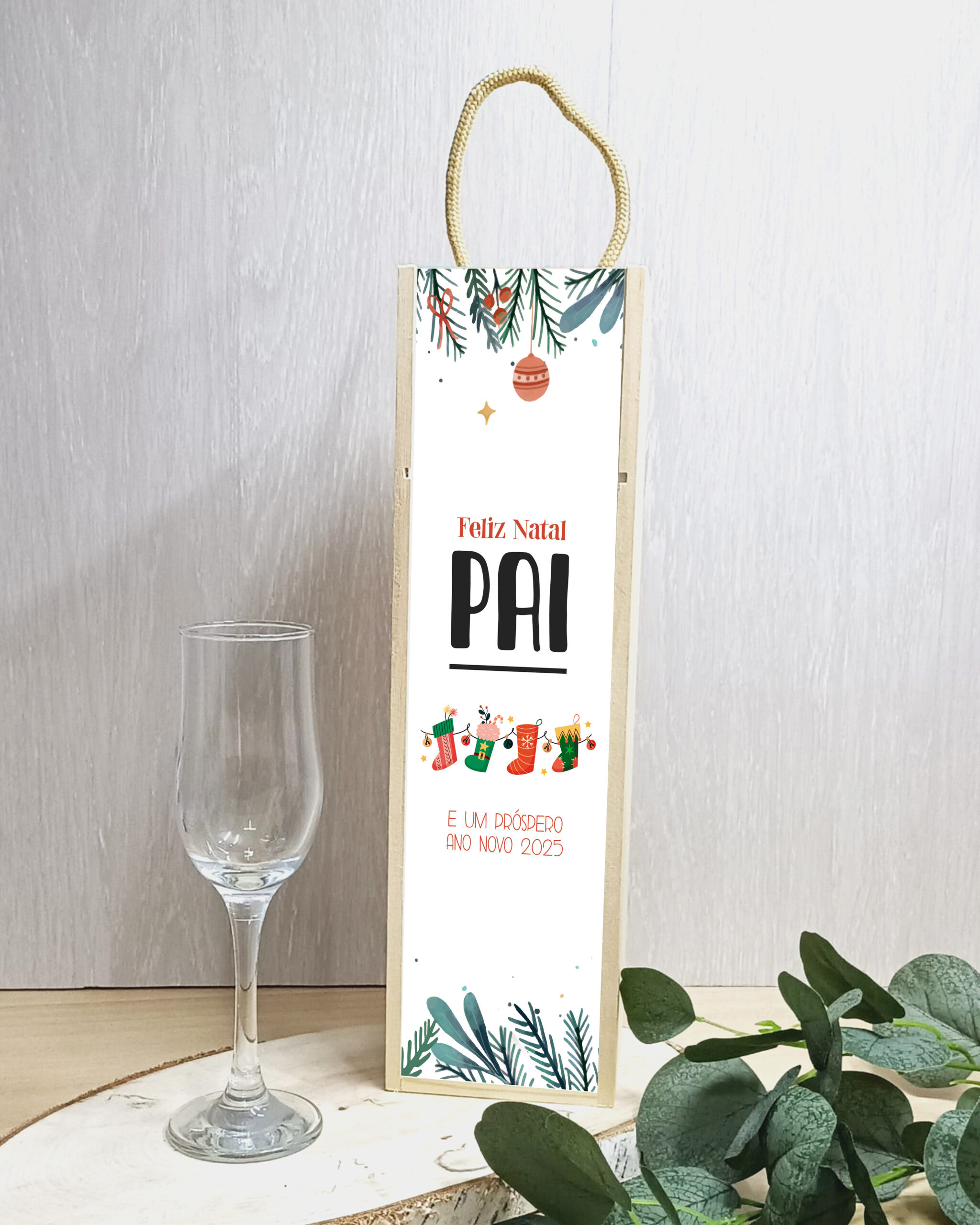 Caixa de Vinho Feliz Natal Pai Meias de Natal