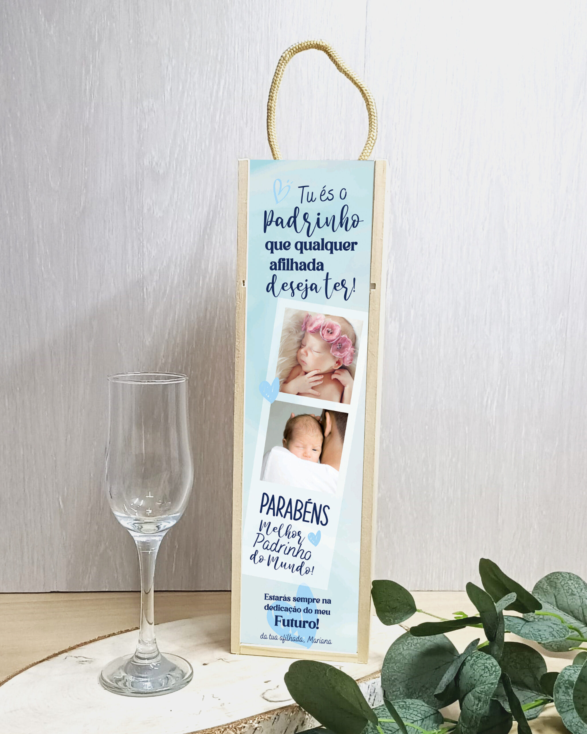 Caixa de Vinho Parabéns Melhor Padrinho do Mundo