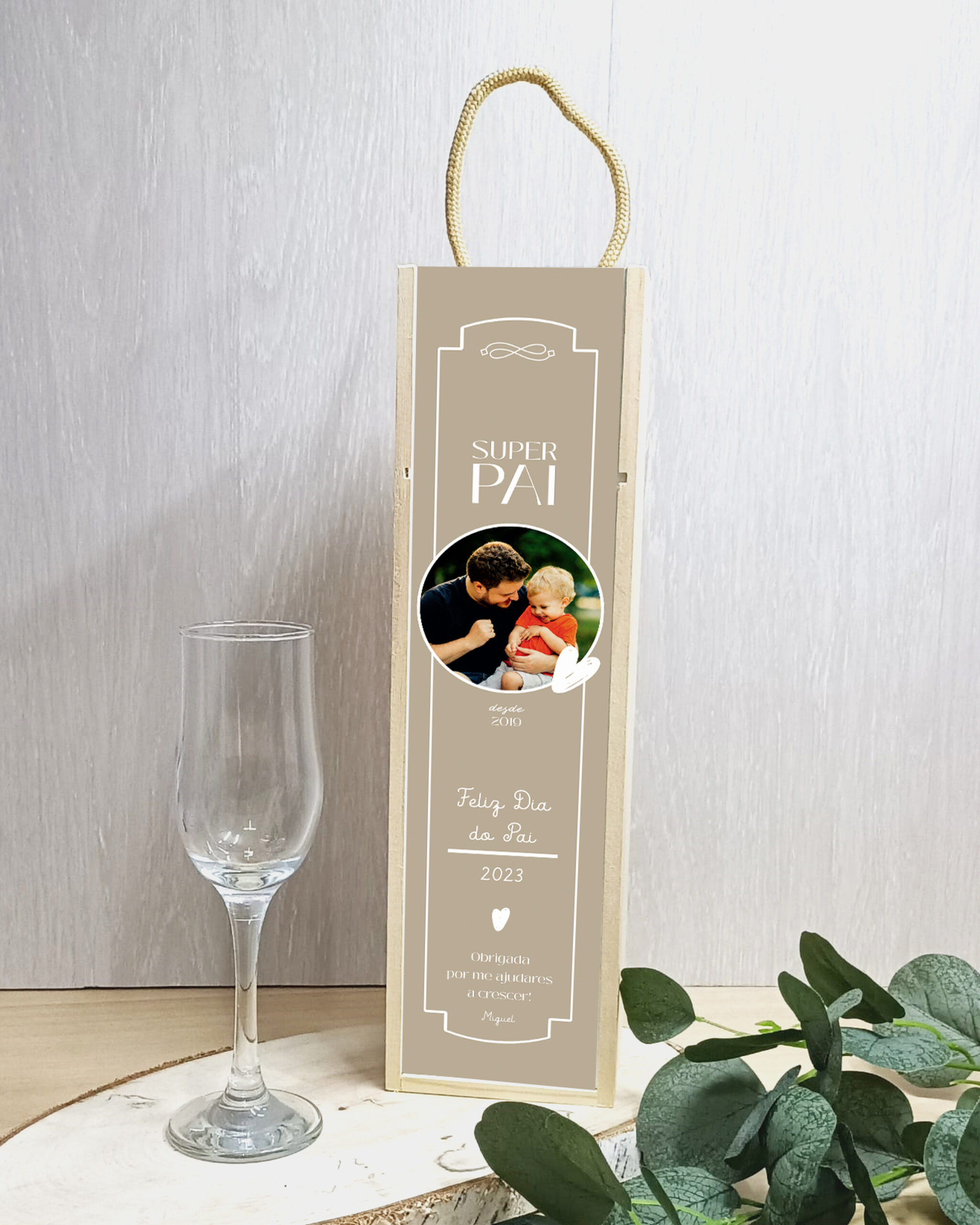 Caixa de Vinho Super Pai Feliz Dia do Pai com Foto