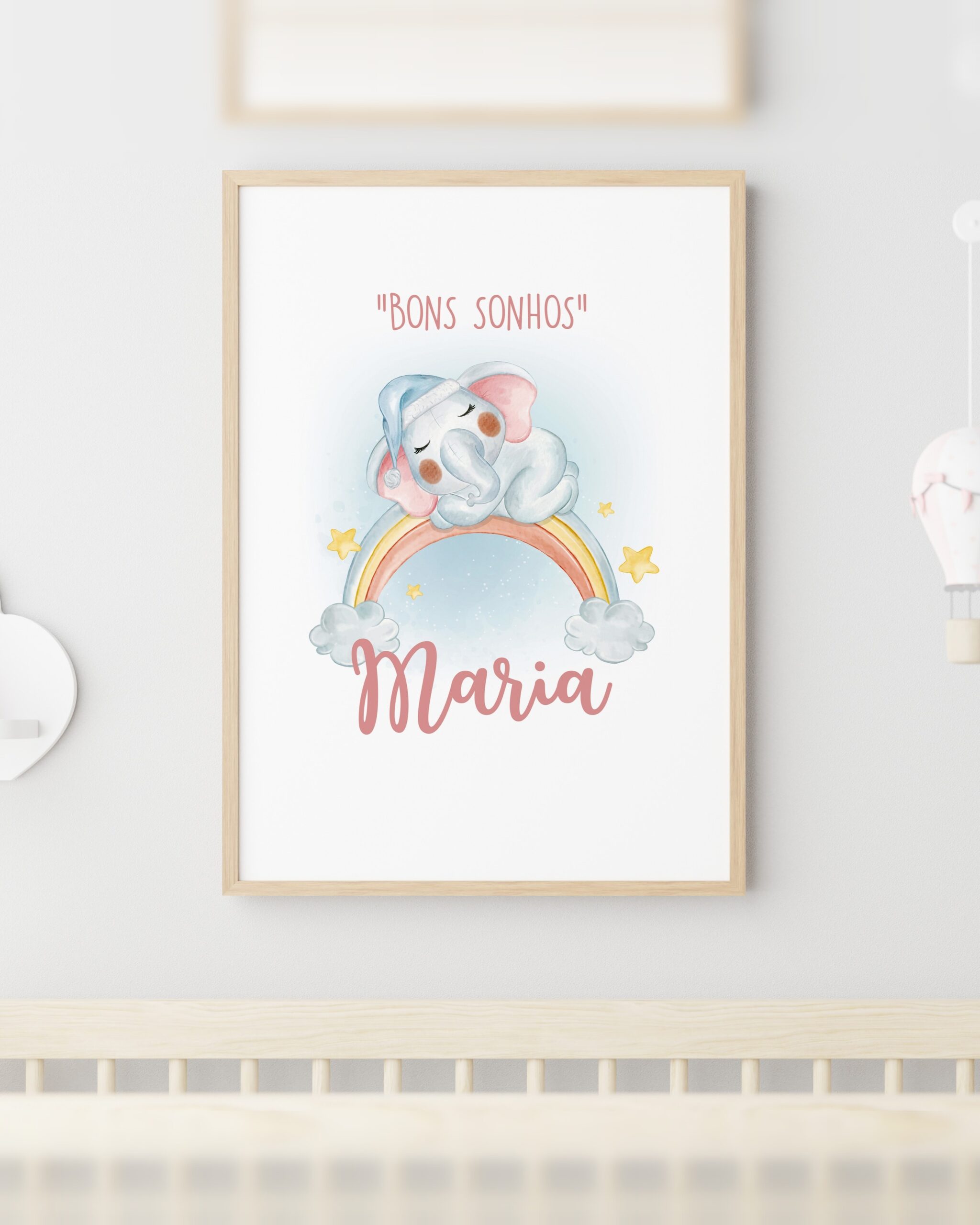 Moldura Bons Sonhos Elefante Arco-Íris